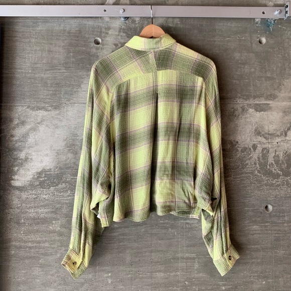 Urban Outfitters Chartreuse And Purple Button Down Checkered Flannel - Picture 3 of 3